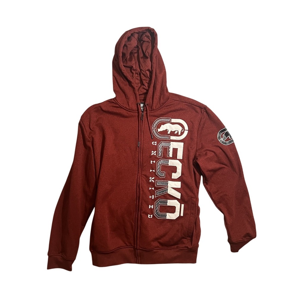 Ecko Unltd Men's Full Zip Hoodie Maroon Red Rhino Graphic Sweatshirt Size‎ Large